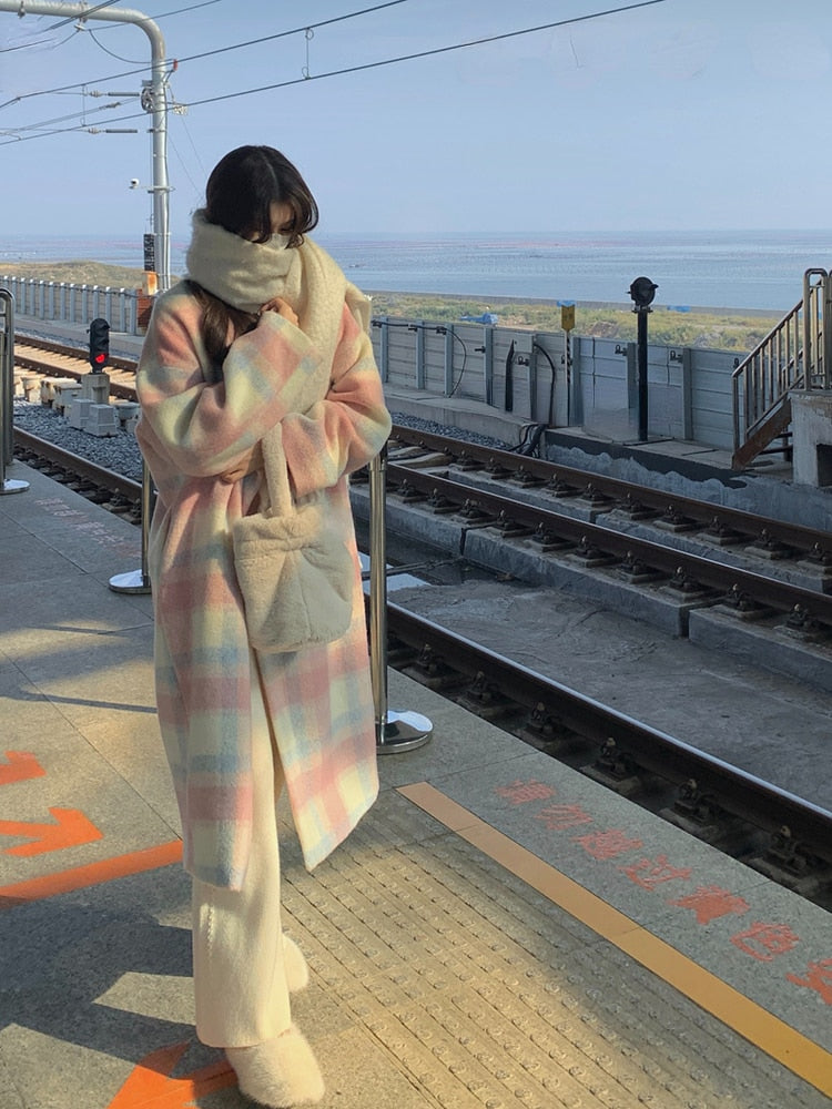 BXOXO - Long Plaid Rainbow Coat