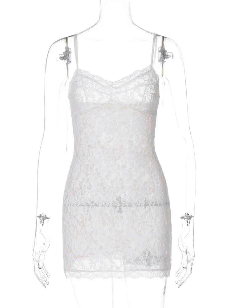 BXOXO See Through Lace Wrap Hip Cami Mini Dress