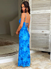 BXOXO Women's Elegant Directional Design Dress 2024 New Printed Pocket Neck Halter Dress Long Dress