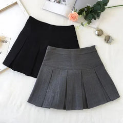 BXOXO Fashion A Line Women Pleated Skirt High Waist Zipper Grey Student Mini Skirt JK Summer New Black Ladies Suit Skirt