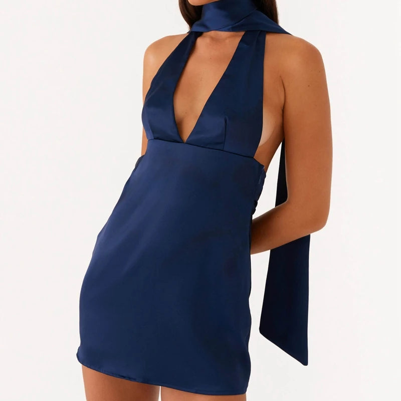 BXOXO Fashion Women's Halter Dress with Collar 2 Pcs Set Stylish Solid/Floral Print Deep V Neck Sleeveless Mini A-Line Dress
