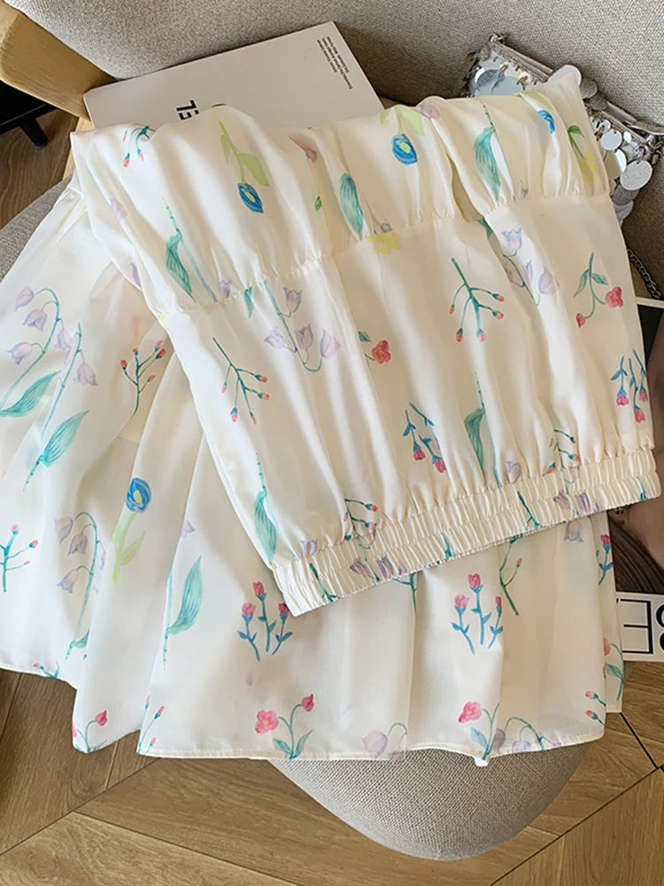 Bxoxo Floral Elegant Long Skirts Women Vintage Loose Sweet High Waist A Line Skirt Korean Retro Summer High Quality Long Skirt