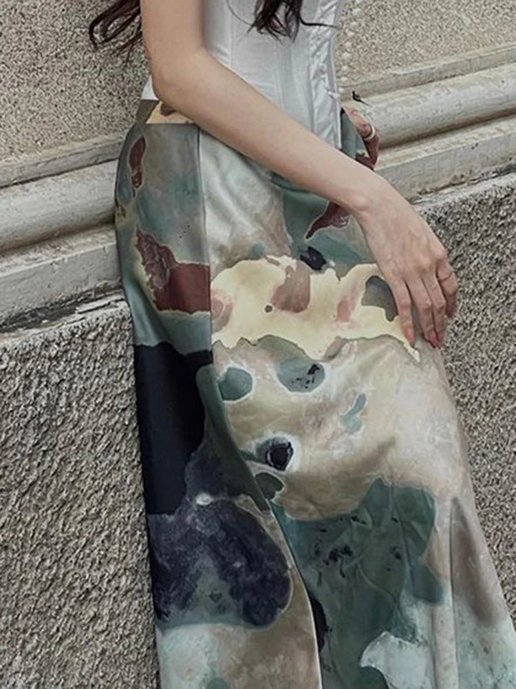 BXOXO New Stylish Vintage Satin Women'S Long Skirt y2k Aesthetic Harajuku Straight Skirts Korean Fashion Clothes Summer
