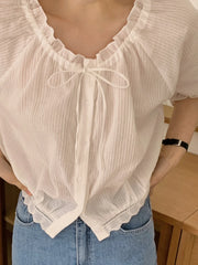 Bxoxo Chic Lace irt Women's ort Korean Sle oulder Insert Sves White Slimming Top V-Ne Long Sve Commute Faion