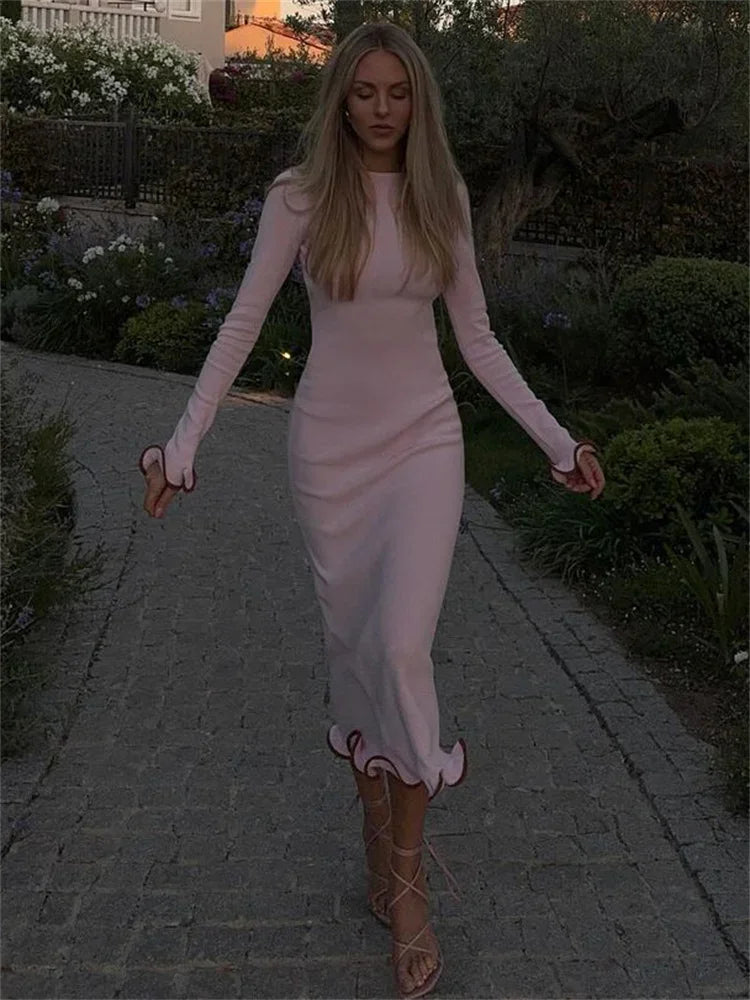 Bxoxo Fashion Women's Knit Mini Dress Ruffled Autumn High Waist Elegant Slim Party Dress Patchwork Knitwear Sweater Female Dress
