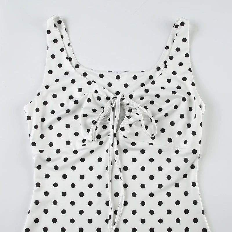 BXOXO Summer Holiday Polka Dot Dress y2k Vintage Bandage Hollow Out Sleeveless Skinny Mini Dresses for Women Streetwear Casual