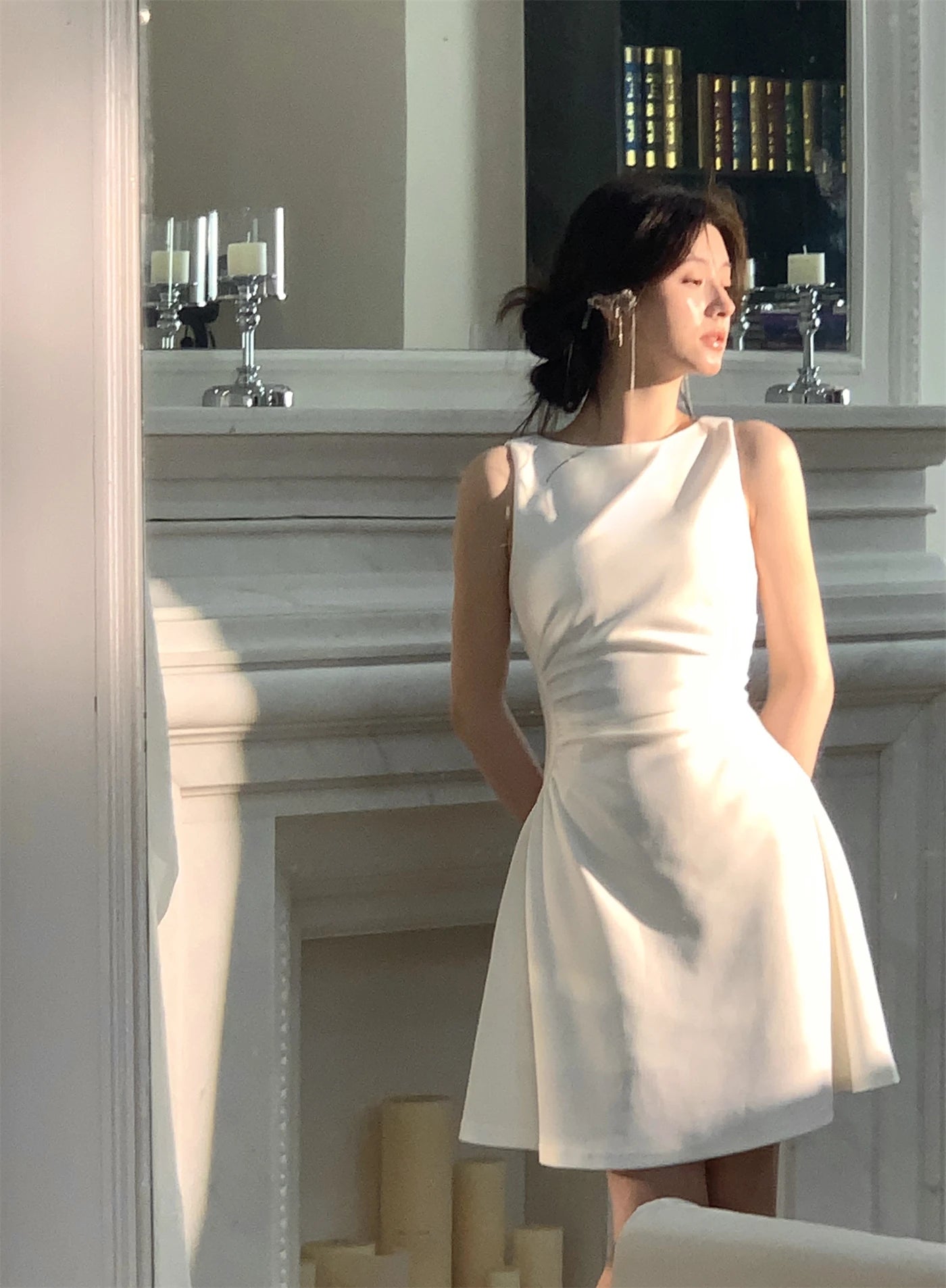 Bxoxo Women's French Vintage Slim Dresses Summer Elegant Slash-Neck A-Line Folds Design Shoulder Wrap New Dresses Party Evening 2025