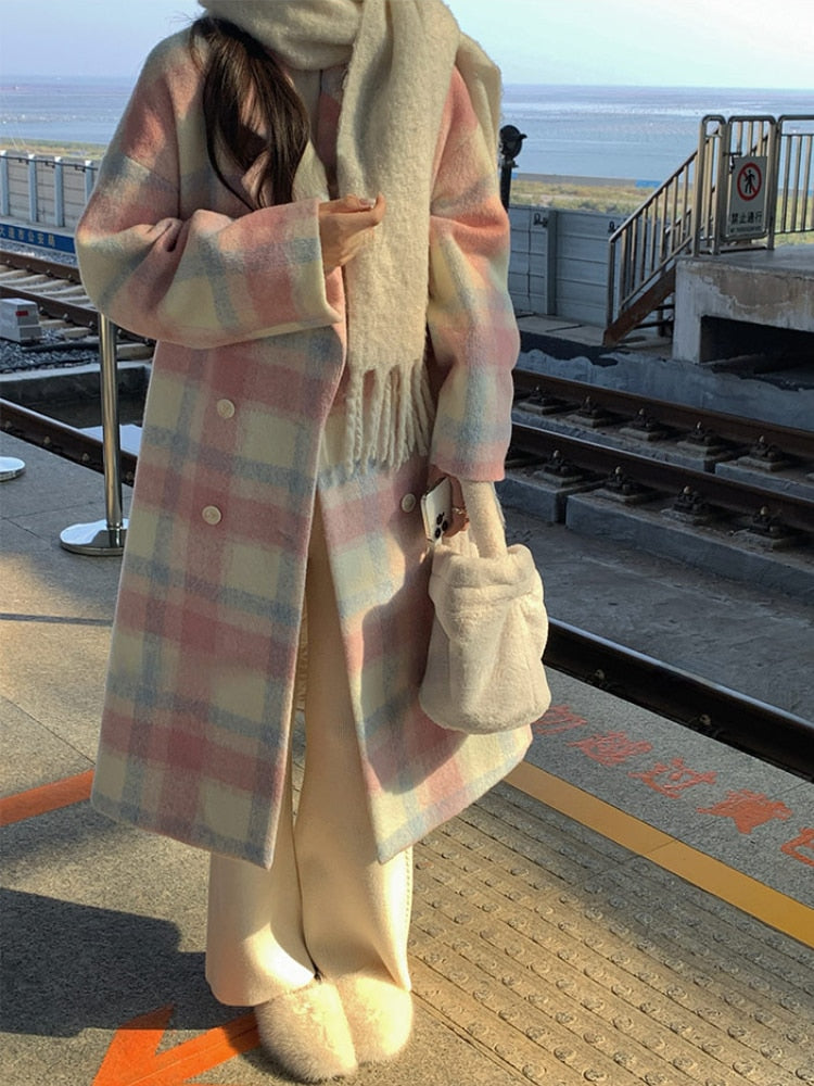 BXOXO - Long Plaid Rainbow Coat