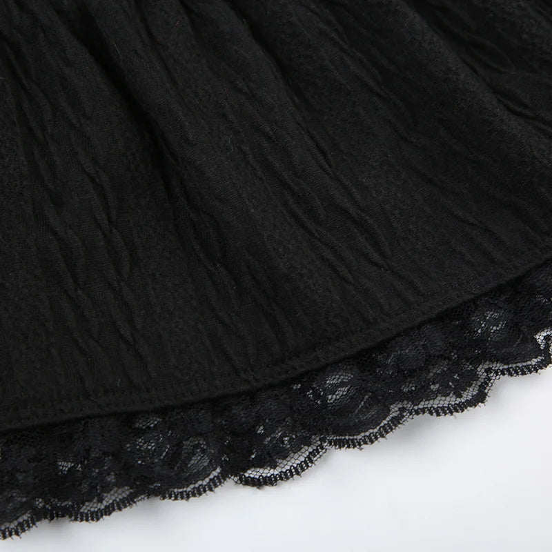 Bxoxo Goth y2k Skirt Women Elegant Low Waist Bowknot Lace Trim Pleated A-line Skirt Halloween Fairycore Skirts Streetwear