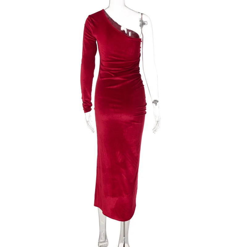 Bxoxo Women Elegant Long Sleeve Party Evening Velvet Bodycon Split Pencil Midi Dress 2024 Spring Autumn Clothes