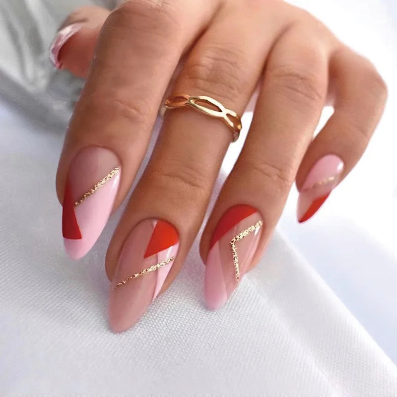 Bxoxo 24P French Oval False Nails Girls White Edge Design Nude Color Wearable Press on Nail Full Cover Short Acrylic Almond Fake Nails