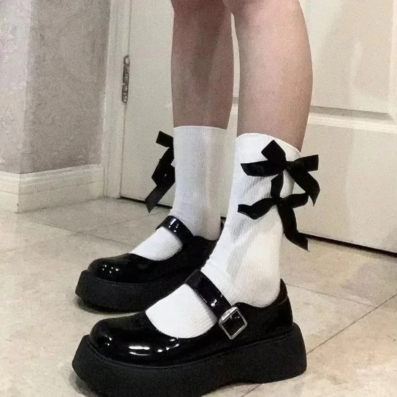 BXOXO Y2K Sweet Bowknot Kawaii Socks Spring Summer Harajuku JK Lolita Cute White Socks Japanese Style Women Girls Middle Tube Socks