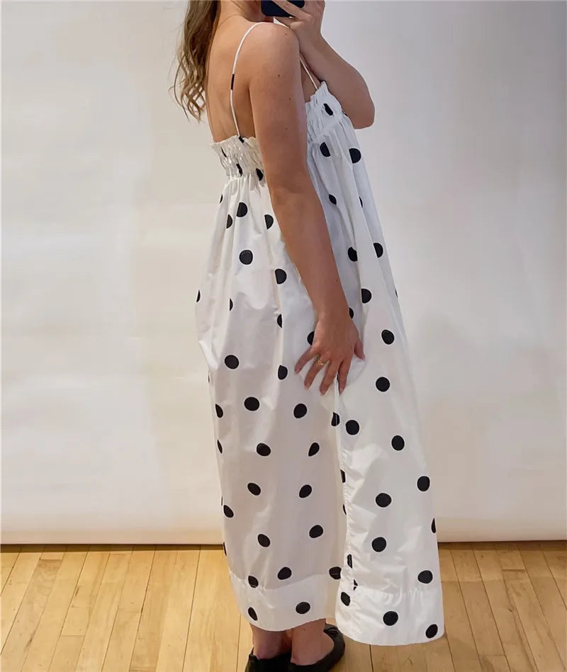 BXOXO Y2k Polka Dot Smocked Tiered Maxi Dress Bow Tie Shoulder Boho Midi Sun Dress Casual Beach Long Dresses for Women
