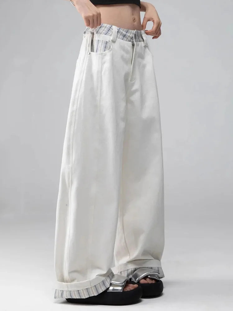 Bxoxo Plaid Patchwork Wide Leg Pants Women Loose Vintage Streetwear Straight Trousers High Waist Hip Hop Bf American Retro Pant New