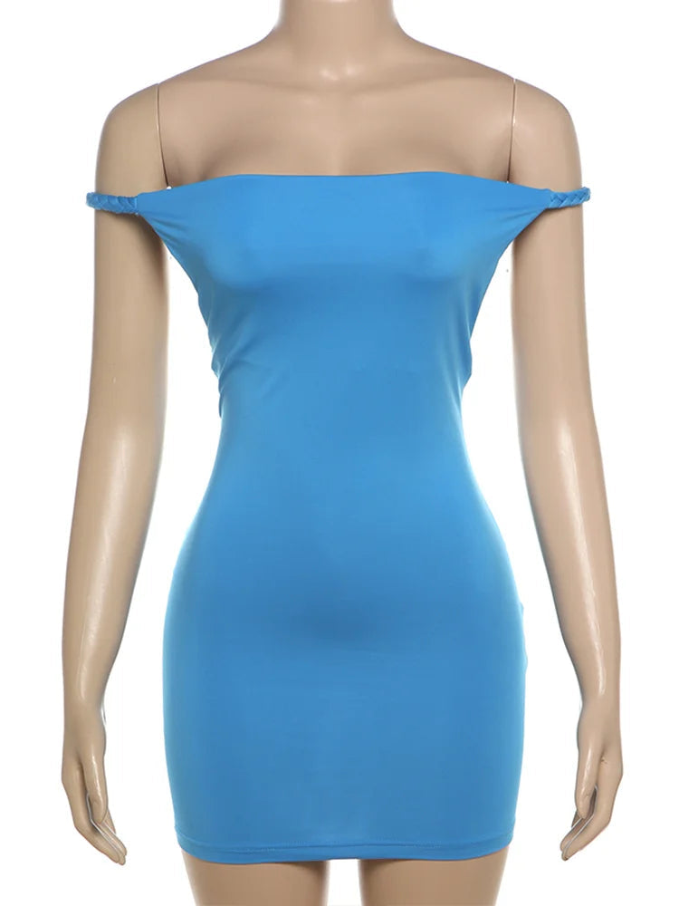 BXOXO Backless Peach Buttocks Dress Women Summer Sleeveless Plait Halter Slash Neck Mini Stretch Streetwear Simple Bodycon