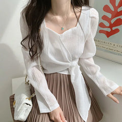 Bxoxo Tops for Women Elegant Social Clothes Korean Style Womens Shirt & Blouse Spring Long Sleeve White Chic Streetwear S Pretty Cute