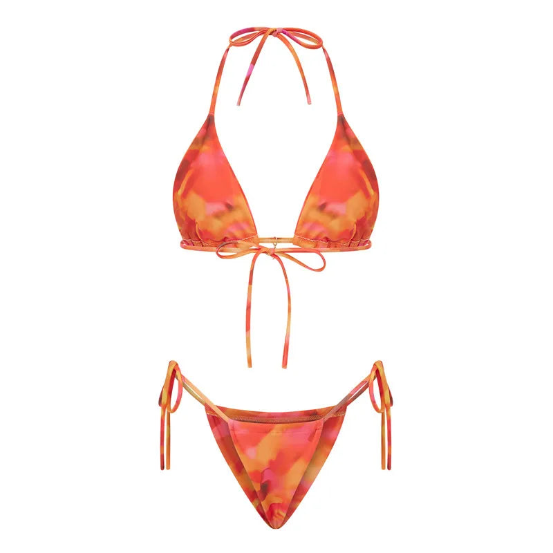 BXOXO Women 2 Pieces Bikini Swimsuit Spaghetti Strap Top Tie Side Triangle G-Thong Bathing Suit Beach Holiday Swimwear