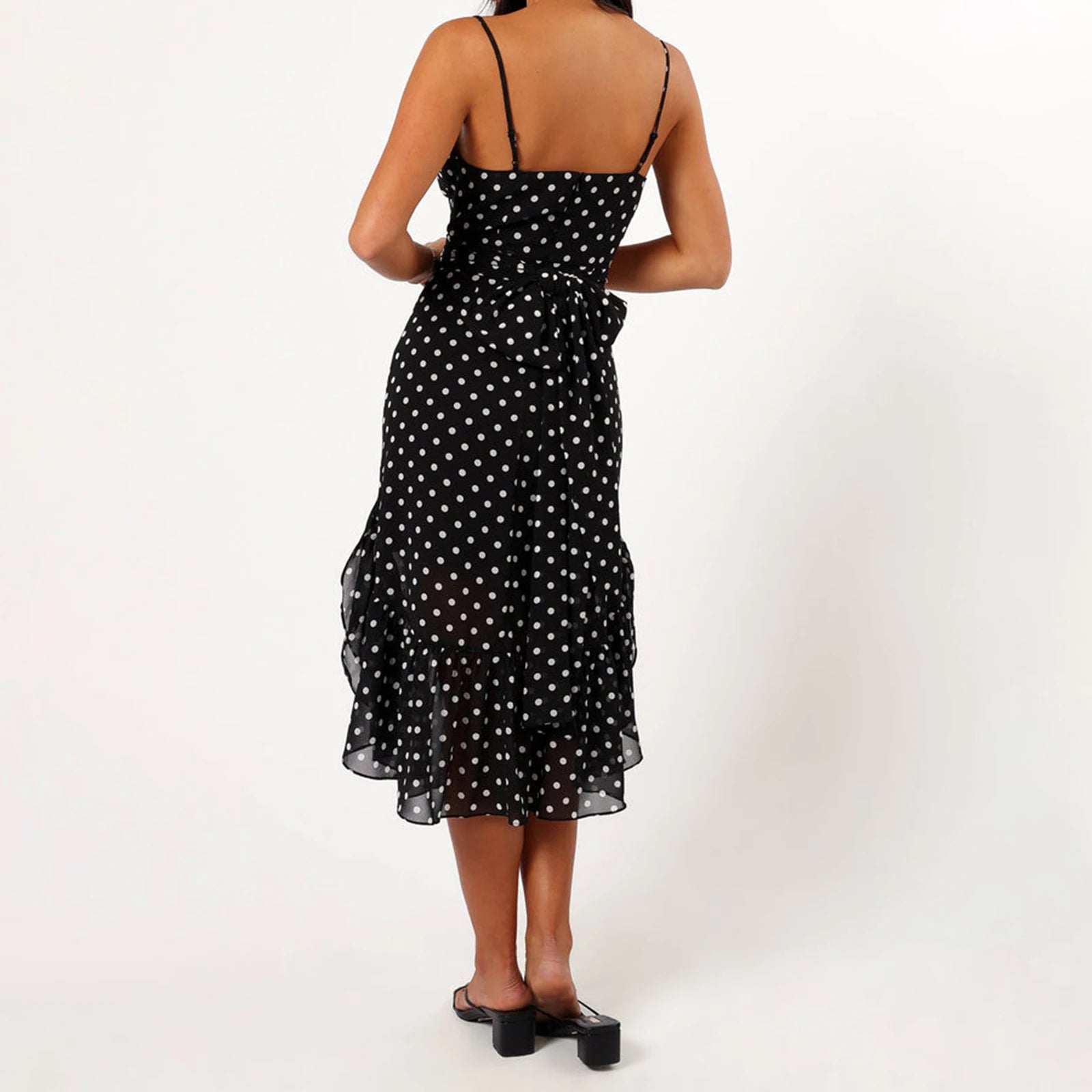 BXOXO Women Summer Spaghetti Strap Dress Casual Dot Print Ruffle Party Dress and Scarf for Vacation Beach Streetwear