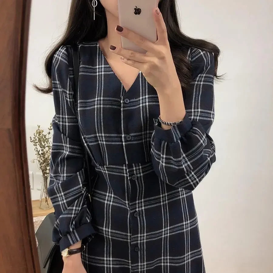 Bxoxo Vintage Plaid Dresses for Women Autumn Winter Full Spring 2025 Elegant Luxury Korean Fashion A Line G X Woman Long Sleeve Dress