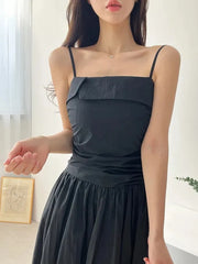 Bxoxo Summer Women's Gown Strapl High Waist Pleated A-Line Midi Dr Korean Sle Pure Desire Long Skirt Commute Faion