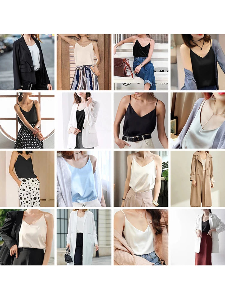 Bxoxo Spaghetti Strap Top Women Halter V Neck Basic White Cami Sleeveless Satin Silk Tank Tops Women'S Summer Camisole