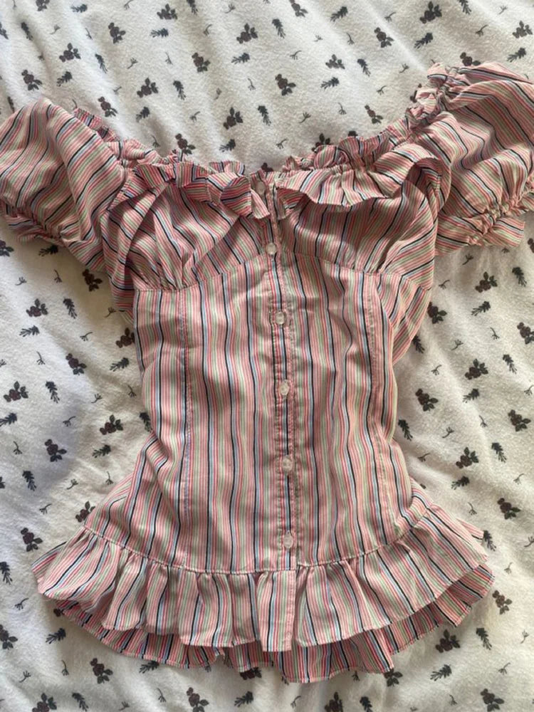 BXOXO NEW Sweet Vintage Classic Plaid Pattern Crop Tops Harajuku Maiden Woman Y2K Cute Shirts Tide Baby Tee Slim Fairy Punk Clothing