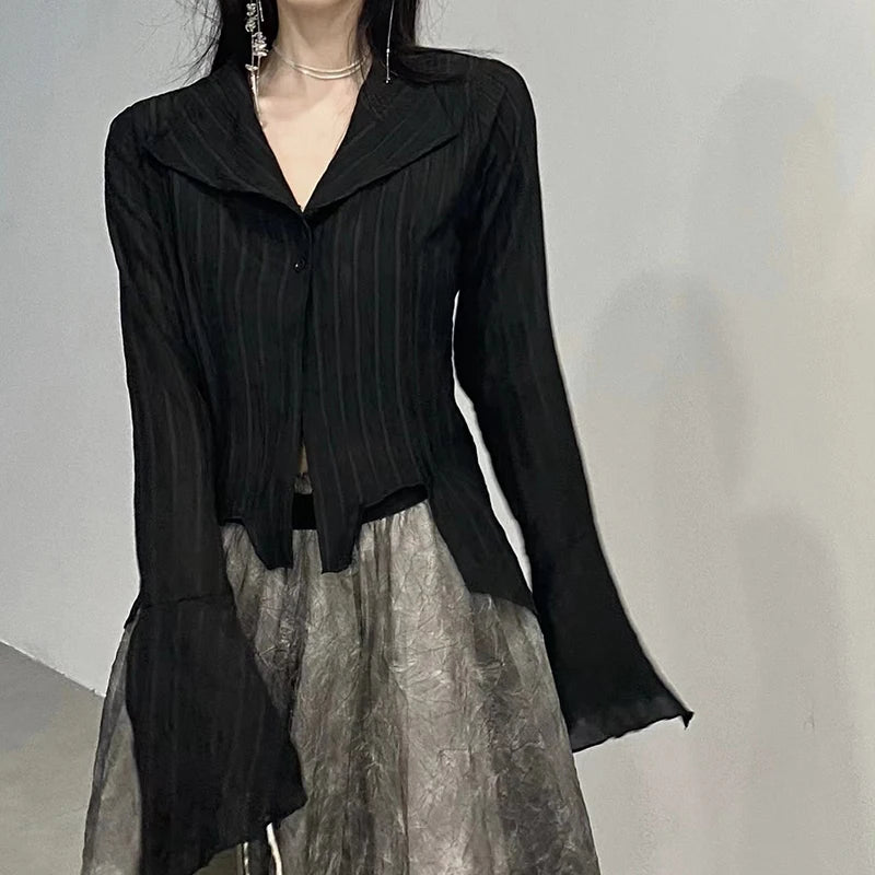 Bxoxo Gothic Women Black Shirts Korean Female Designed Irregular Tops Dark Academic Spring Fashion Streetwear Y2K Blouse New