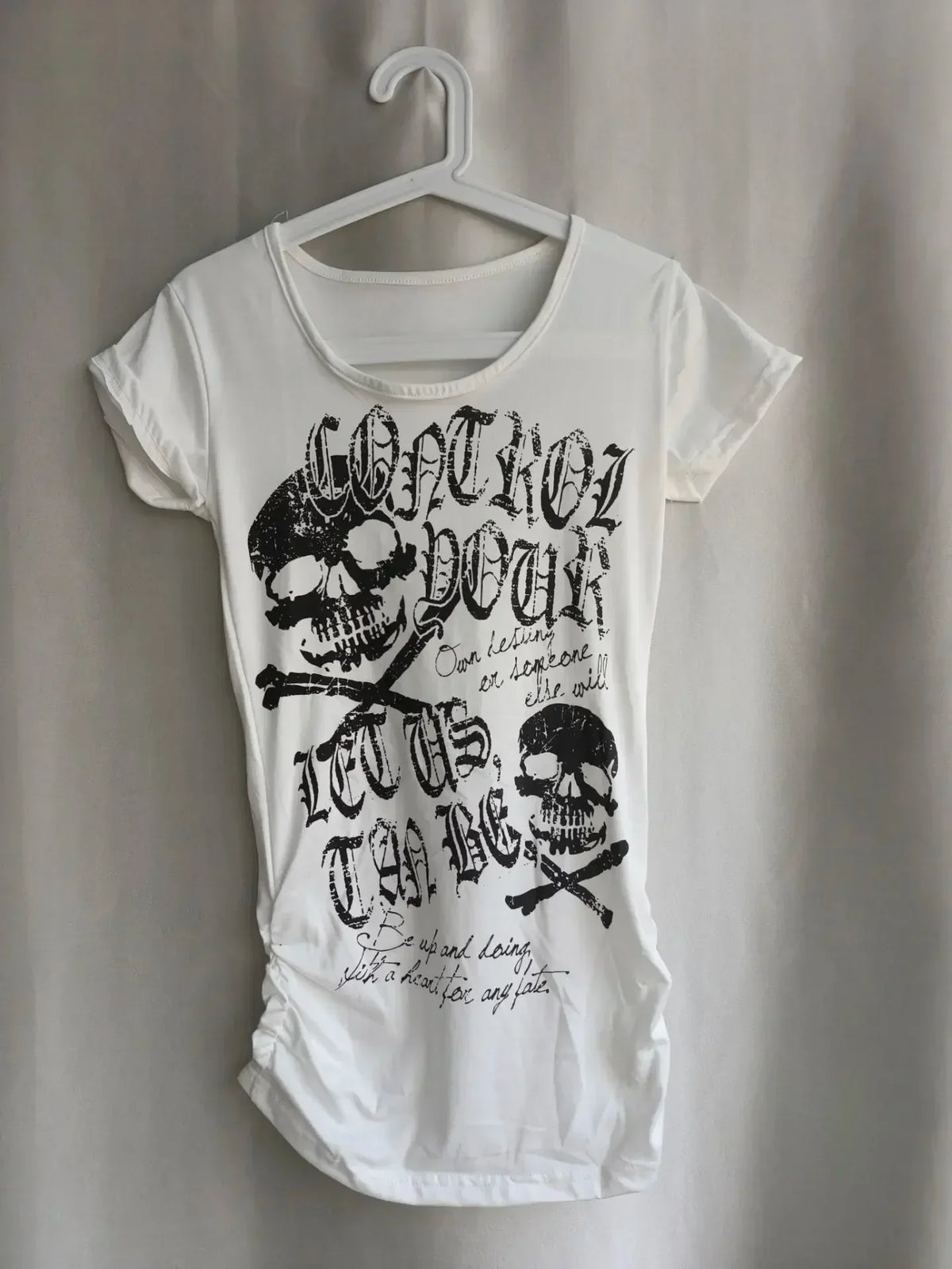 BXOXO Vintage Waist Cinching Slim Fit Punk Rock Short Sleeve Tees American Streetwear 2000S Y2K Black Skull Bone Print T-Shirts