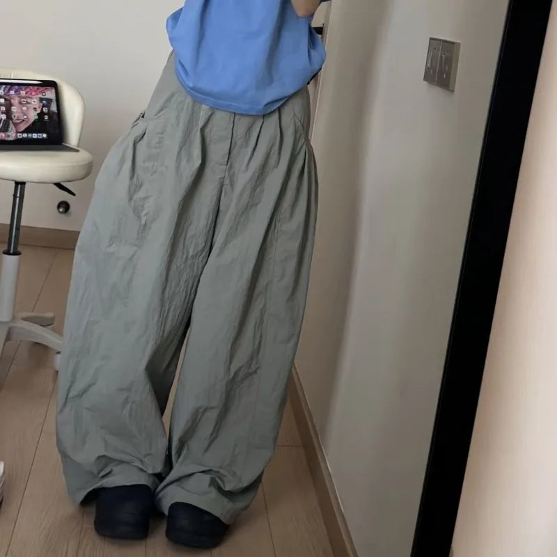 Bxoxo Gary Oversized Women Cargo Pants Wide Leg Elastic High Solid Color Korean Fashion Baggy Trousers Grunge Streetwear