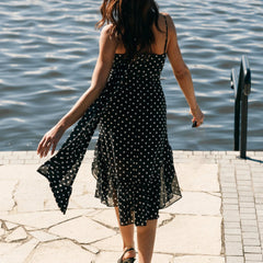 BXOXO Women Summer Spaghetti Strap Dress Casual Dot Print Ruffle Party Dress and Scarf for Vacation Beach Streetwear