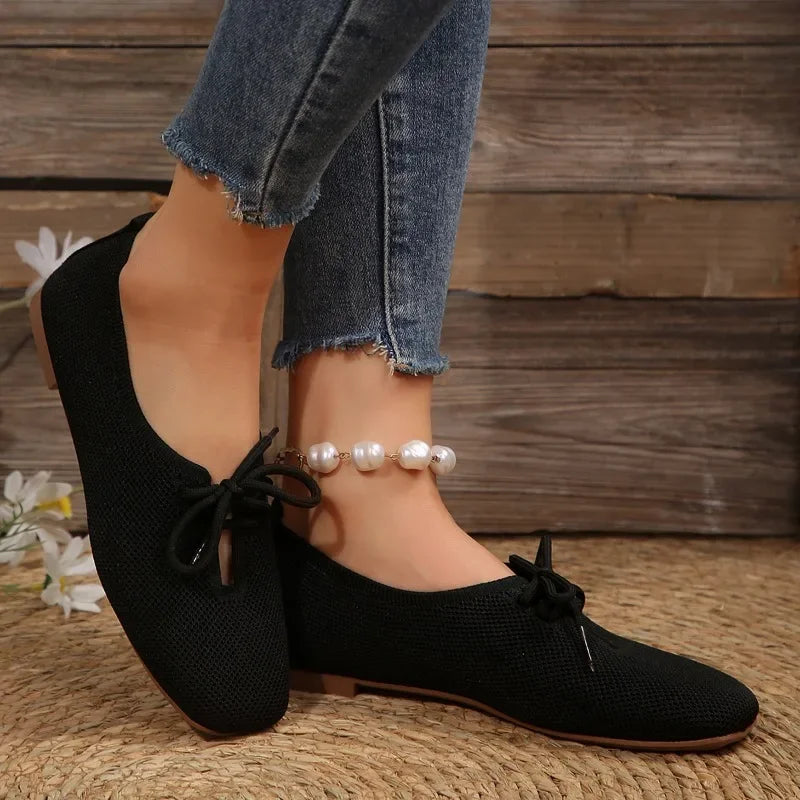 BXOXO Autumn Mesh Breathable Women's Flat Shoes Solid Simple Ballet Flats Female Casual Lace-up Walking Shoes for Women