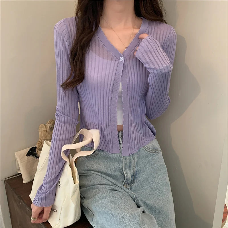 Bxoxo Sun Protection Light Weight Knitted Ice Silk Long Sve Cardigan Women's Slim Fit Summer New Sle Breathable Outerwear T-irt