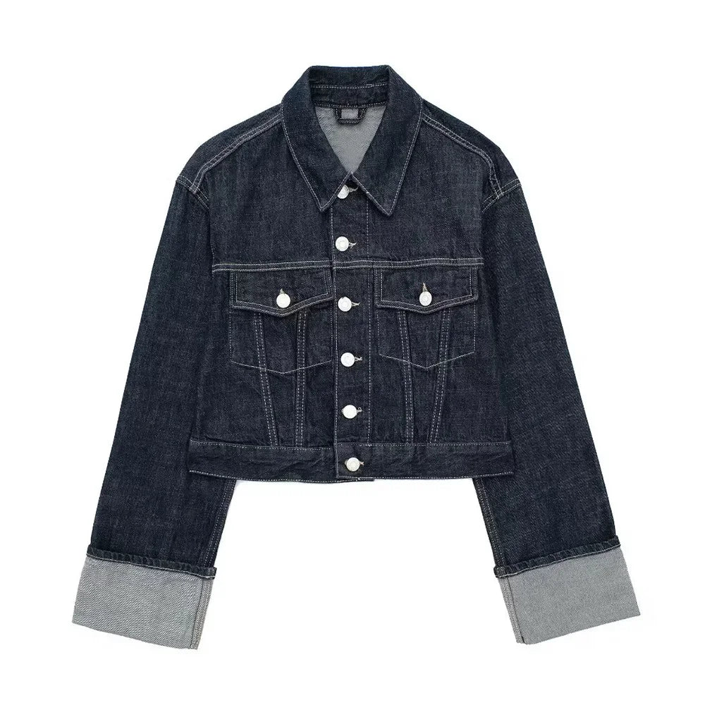 Bxoxo Women Fashion With Pockets Denim Blue Single Breasted Jackets Vintage Lapel Neck Long Sleeves Female Chic Lady Outfits