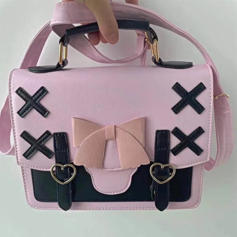 BXOXO Harajuku Lolita Shoulder Bag Women Japanese Kawaii Bowknot Female Messenger Bag Cute Womens Handbag Satchel Pouch