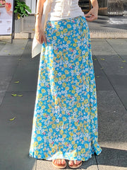 BXOXO Simple Prairie Chic Floral Prints Women Straight Long Skirts All-Match Fashion New Spring Summer Skirts