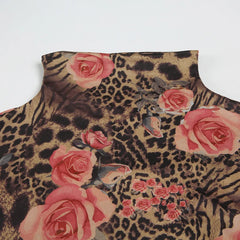 BXOXO Vintage Floral Print Crop Top Women Retro Sleeveless Turtleneck Skinny Tank Tops Harajuku y2k Tee Summer Casual Lady Vest