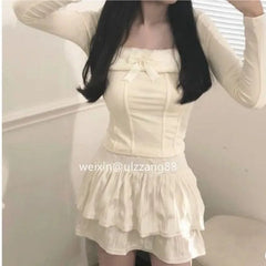 BXOXO Fashion Square Collar Bow Tops Women Spring Autumn New Thicked Warm Bottoming T-shirts Y2k Slim Fit Long Sleeve Blusas Mujer