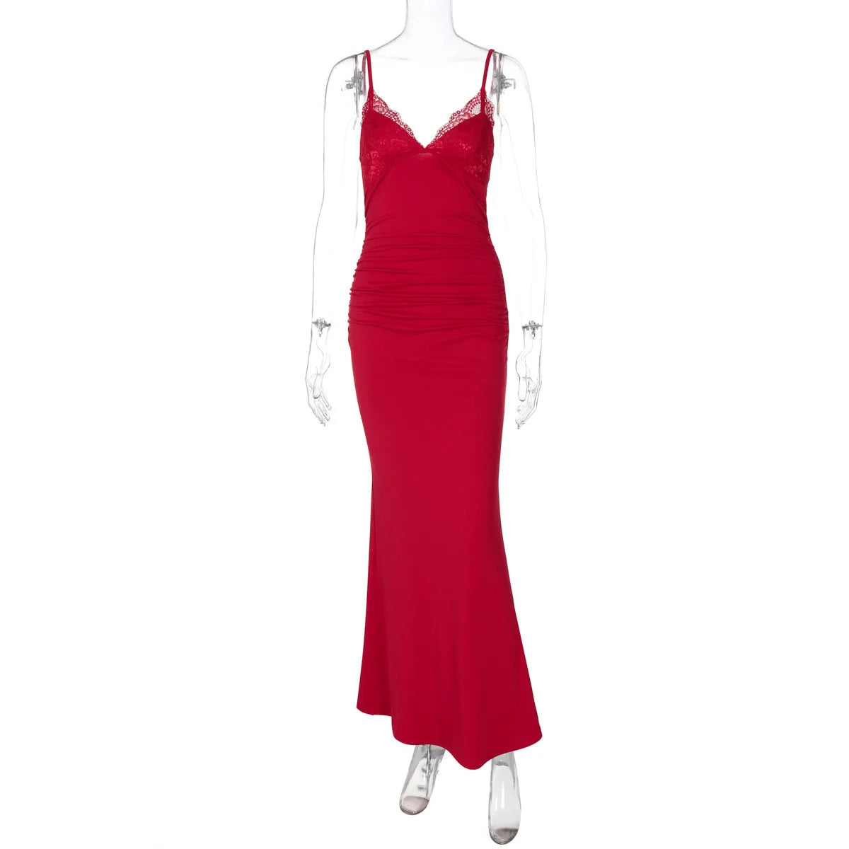 BXOXO  Spaghetti Strap Lace Sexy Maxi Dress For Women Gown Fashion V Neck Sleeveless Backless Ruched Bodycon Long Dress