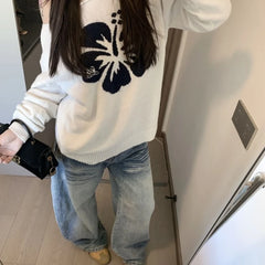 Bxoxo Vintage Elegant Off Shoulder Sweater Women Sexy White Knitwear Long Sleeve Jumper Slash Neck Loose Harajuku Pullovers