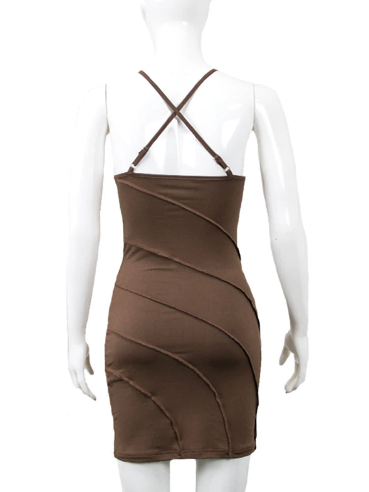 BXOXO Sexy Wrap Chest Wave Line Slim Bodycon Mini Dress Women Sleeveless Solid Color Skinny Evening Dress Club Party Vestidos