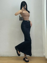 Bxoxo Spicy Girl Washed Denim Fishtail Half Skirt Women Summer High Waist Slim Split Slim Hip Long Skirt Fashion 2023 2Q1K