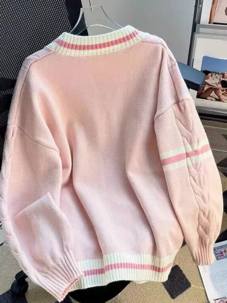 BXOXO Sweet Bow Knitted Cardigans Y2k Aesthetic All Match Contrast Color Coats Fashion Single Breasted Women Kawaii JK Sweaters Jumper