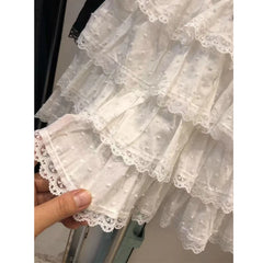 Bxoxo Y2K Women Lace Skirt Summer New Sweet Preppy Patchwork Tutu Skirt High Waist Fashion White Lolita Female Mini Cake Skirt