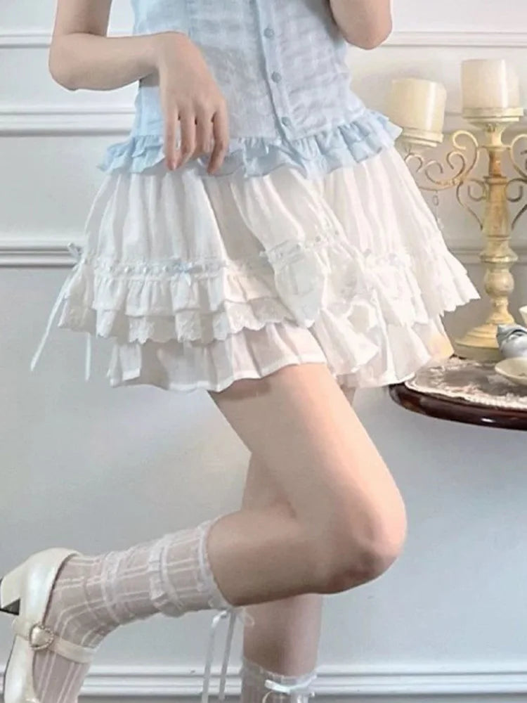 BXOXO Bow Sweet Women White Skirt Cute Casual Elegant High Waist Mini Skirts Vintage Preppy Style Kawaii Female Ball Gown Skirt