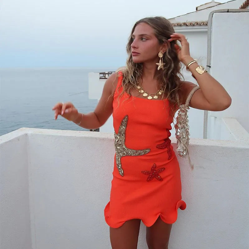 BXOXO Sparkling Sequined Strap Women's Knit Mini Dress Elegant Shiny Sleeveless Bodycon Holiday Dresses Beach Party Vestido