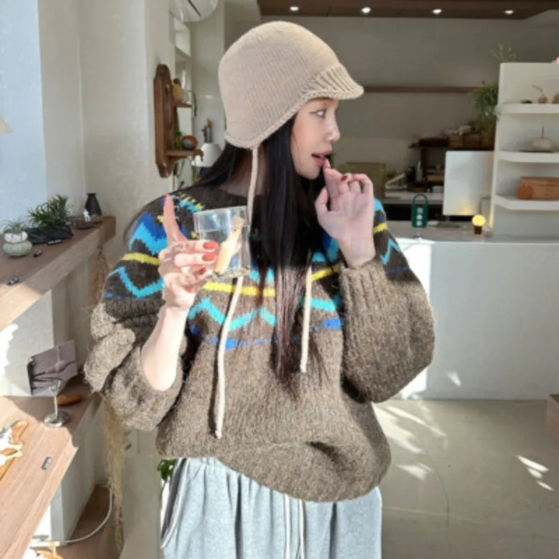 Bxoxo Autumn Winter Thicked Warm Black Sweaters Mujer Y2k O-neck Long Sleeve Knitted Pullover 2025 New All-match Top for Women
