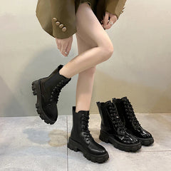 BXOXO New Fashion Thick Sole Thick Heel Women's Boots Large Size Women's Shoes Black Platform Sole Small Short Boots