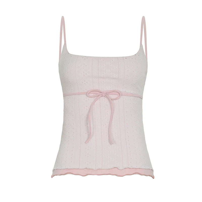 BXOXO Simple Fashion Edible Tree Fungus Sweet Cute Camisole Tops Korean Style Bow Slim Women Blouses