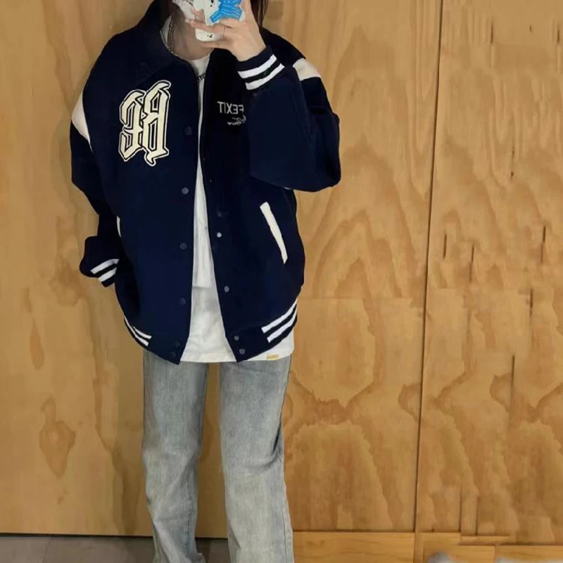 Bxoxo Vintage Letter Embroidery Baseball Jacket Women Y2K Korean Loose Preppy Button Coats Bf Autumn Outdoor All Match Windbreaker