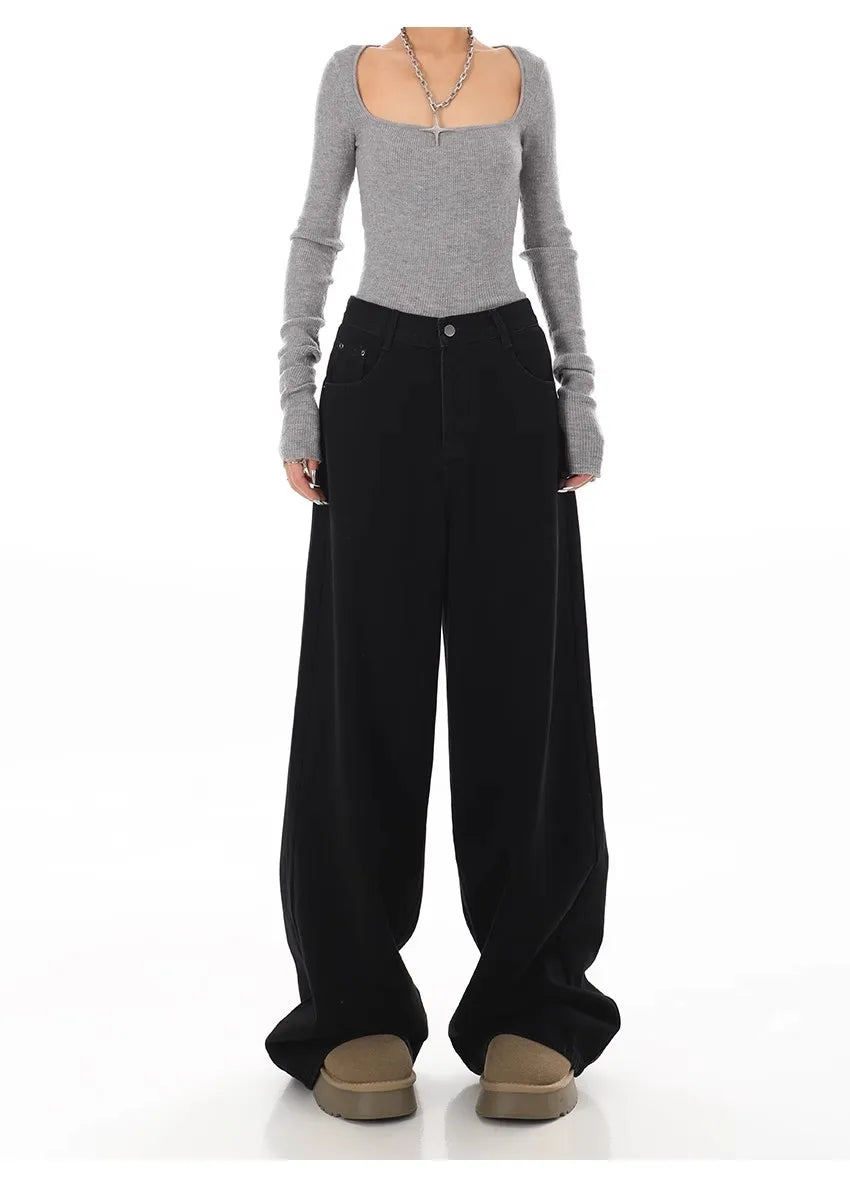 Bxoxo Y2K Black Jeans for Women Korean Fashion Streetwear High Waist Wide Leg Denim Pants Female Baggy Straight Trouser
